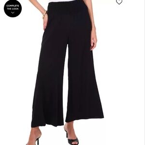 Vince Camuto Black Smocked-Waist Wide-Leg Pants Tie closure Small